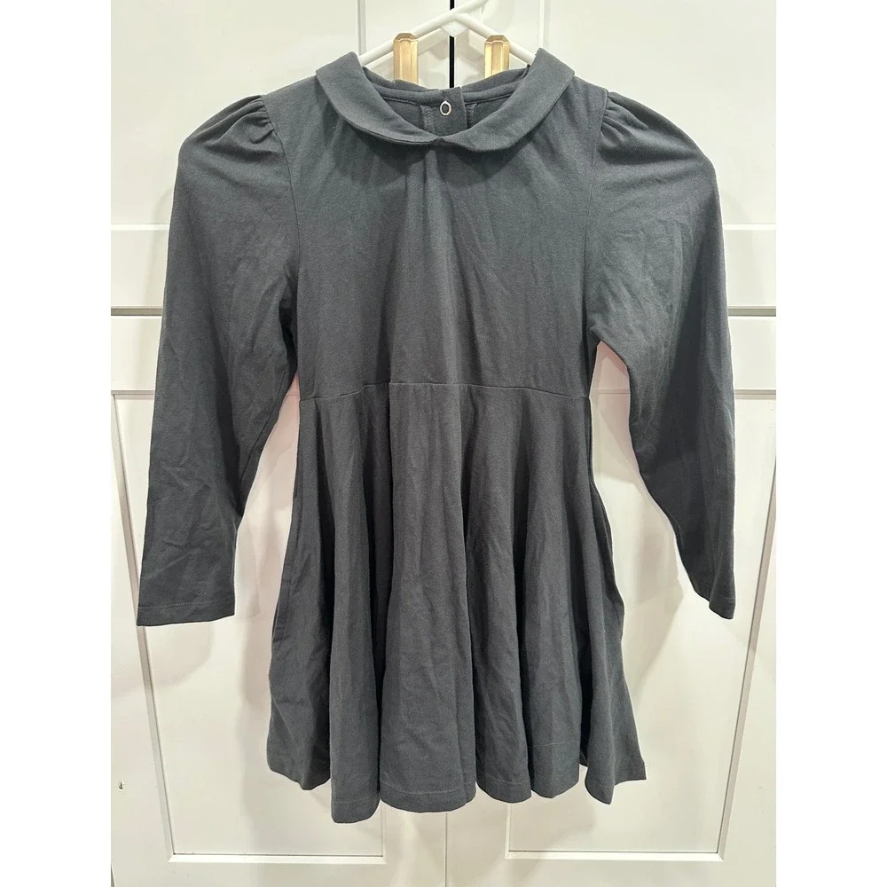 Holley‎ + Sage Girls Gray Knit Dress Peter Pan Collar Pockets Size 7